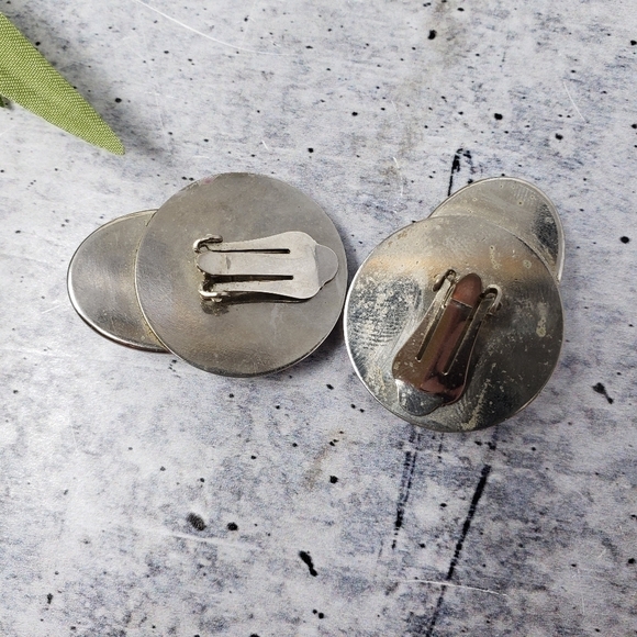 Art Deco Blue Purple Geometric Clip On Earrings - Picture 2 of 2